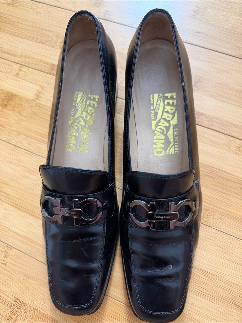 Salvatore Ferragamo Black Leather Bit Loafers with Silver Hardware